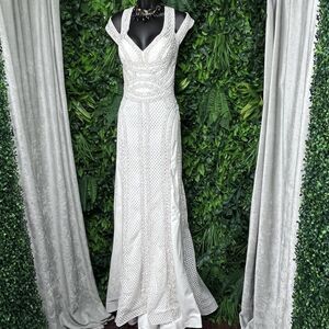 ROYAL QUEEN Dress Women 10 White Gown Mermaid Beaded Stone Mesh Ball Wedding‎